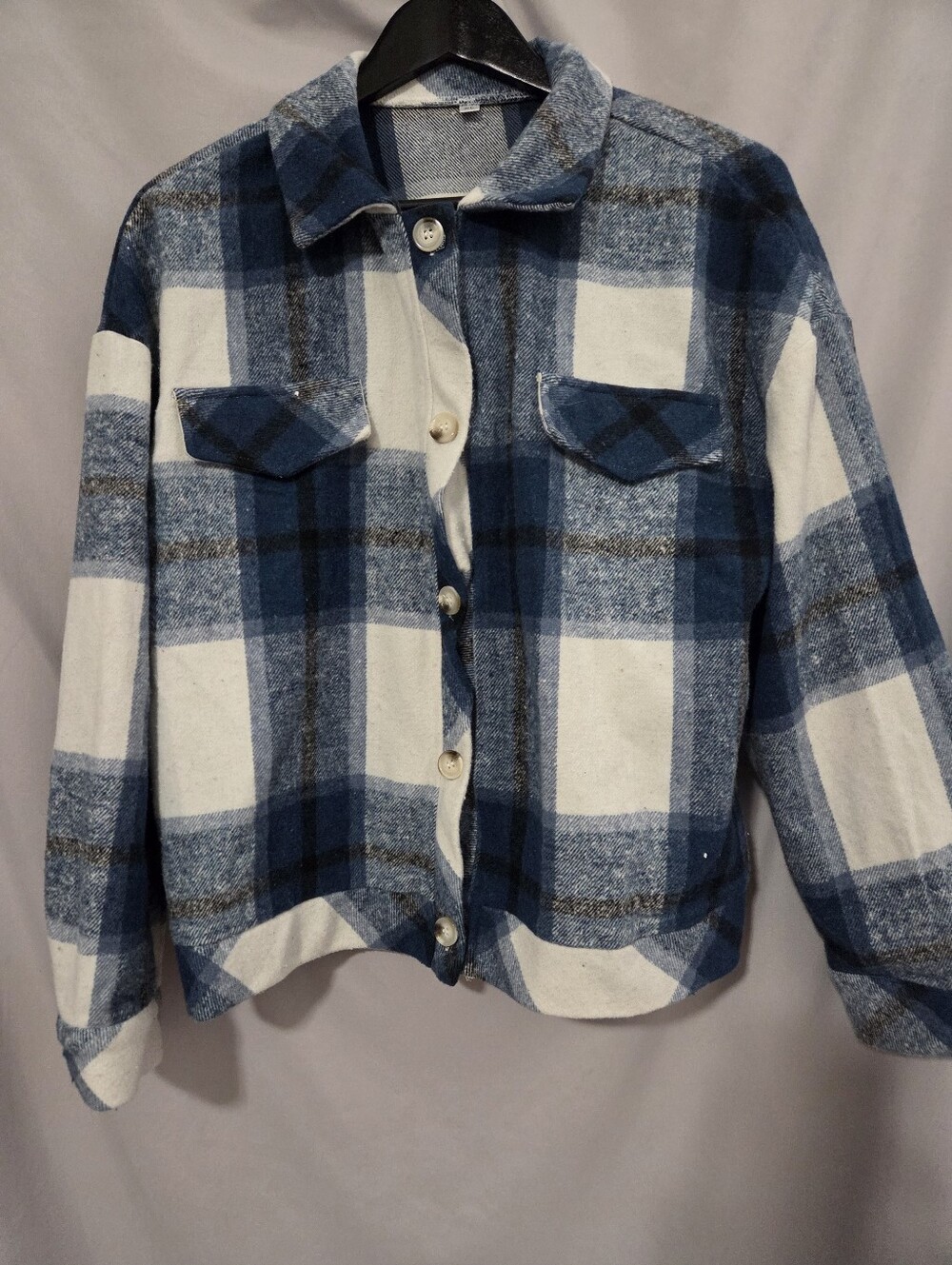 Blue and White Plaid Polyester Shacket Size XL